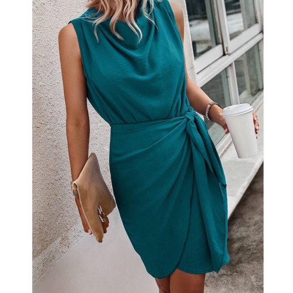 Luxe Sleeveless Drape Neck Mini Dress - Picture 8 of 10